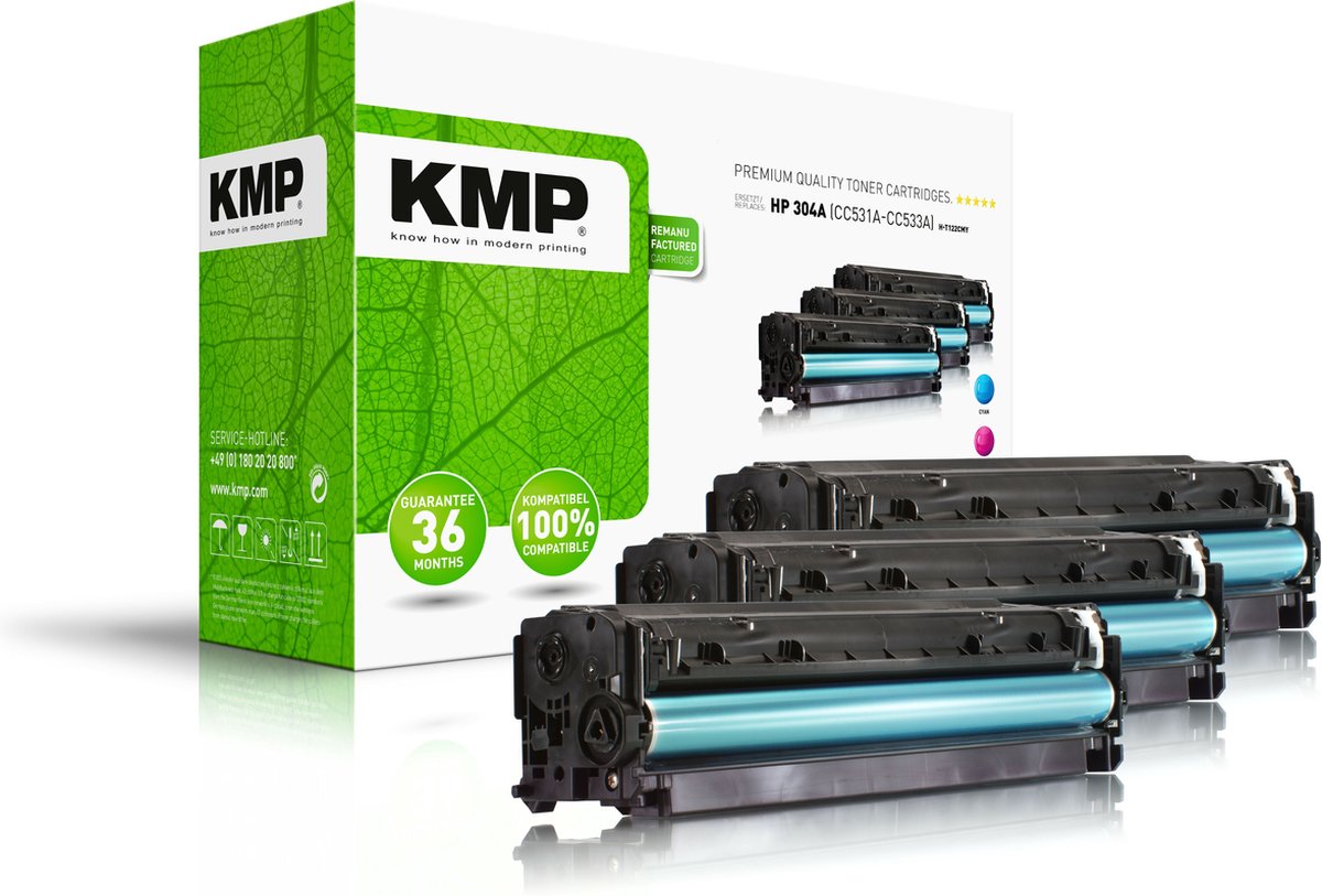 KMP Toner vervangt HP 304A, CC531A, CC532A, CC533A Compatibel Combipack Cyaan, Magenta, Geel 2800 bladzijden H-T122 CMY 1218,0030