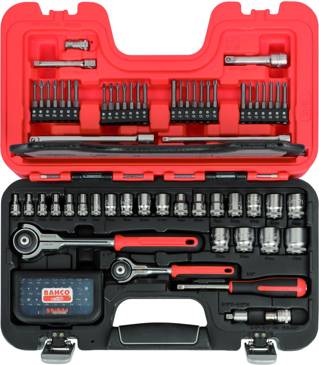 Bahco SW91 | 91-delig Dopsleutelset 1/4" - 3/8" | SW91 - Met Scharnierende ratelkop