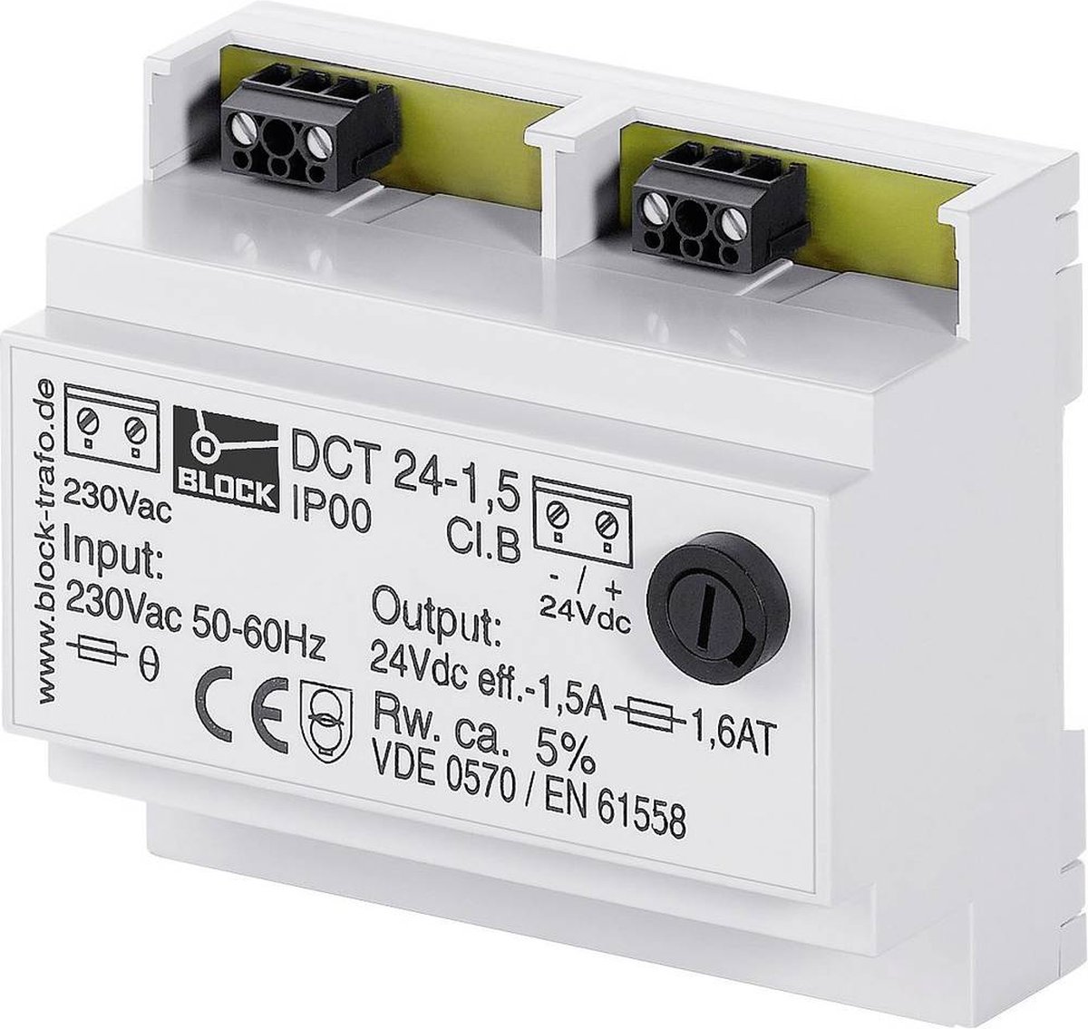 Block DCT 24-2,5 Niet-gestabiliseerde gelijkstroomvoorziening 24 V/DC 2.5 A 60 W Aantal uitgangen: 1 x Inhoud: 1 stuk(s)