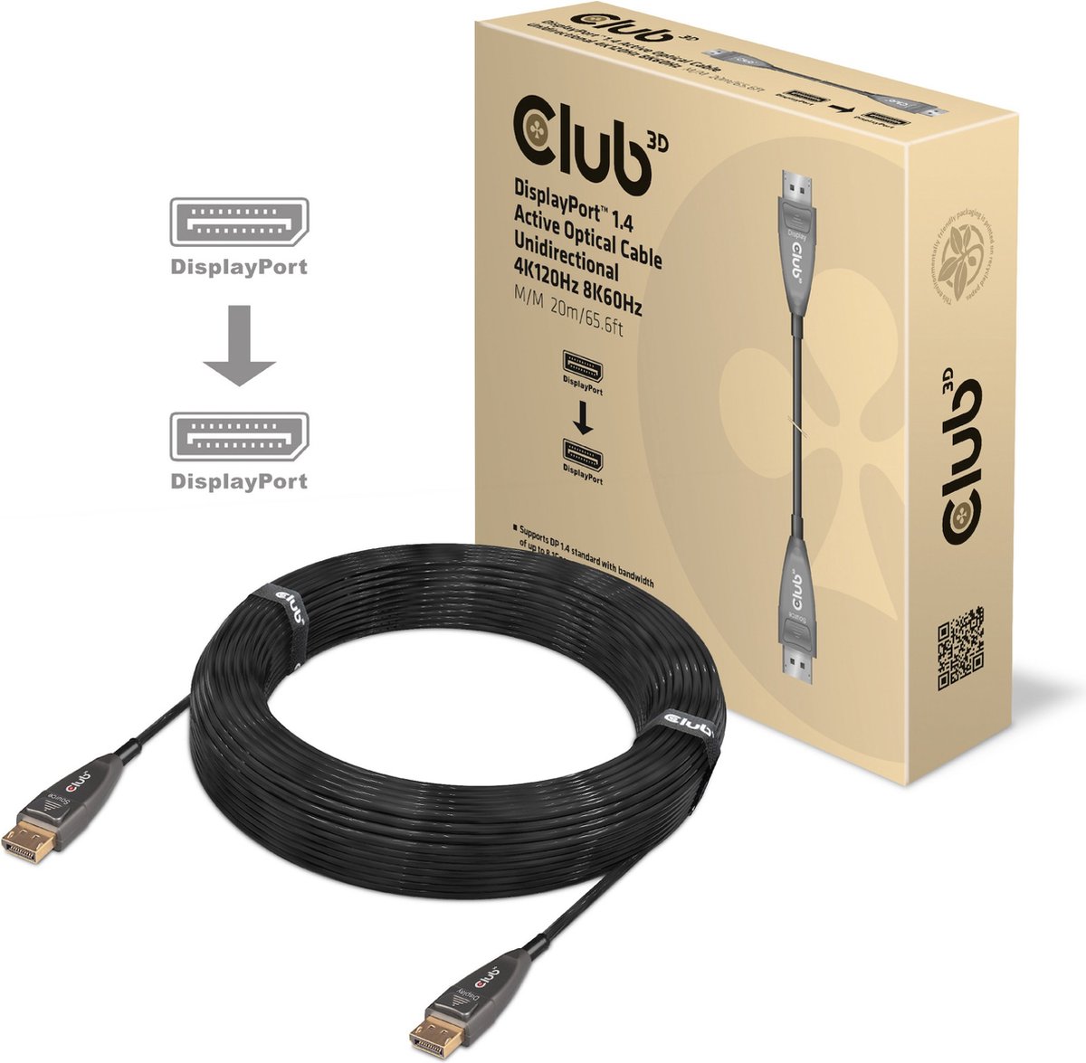 club3D CAC-1079 DisplayPort-kabel DisplayPort Aansluitkabel DisplayPort-stekker 20.00 m Zwart