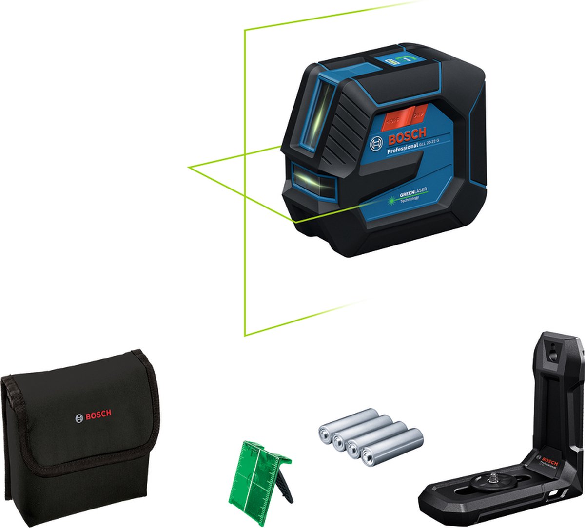 Bosch GLL 20-22 G Kruislijnlaser In Tas - Groen - 20m - 2 Lijnen - IP65