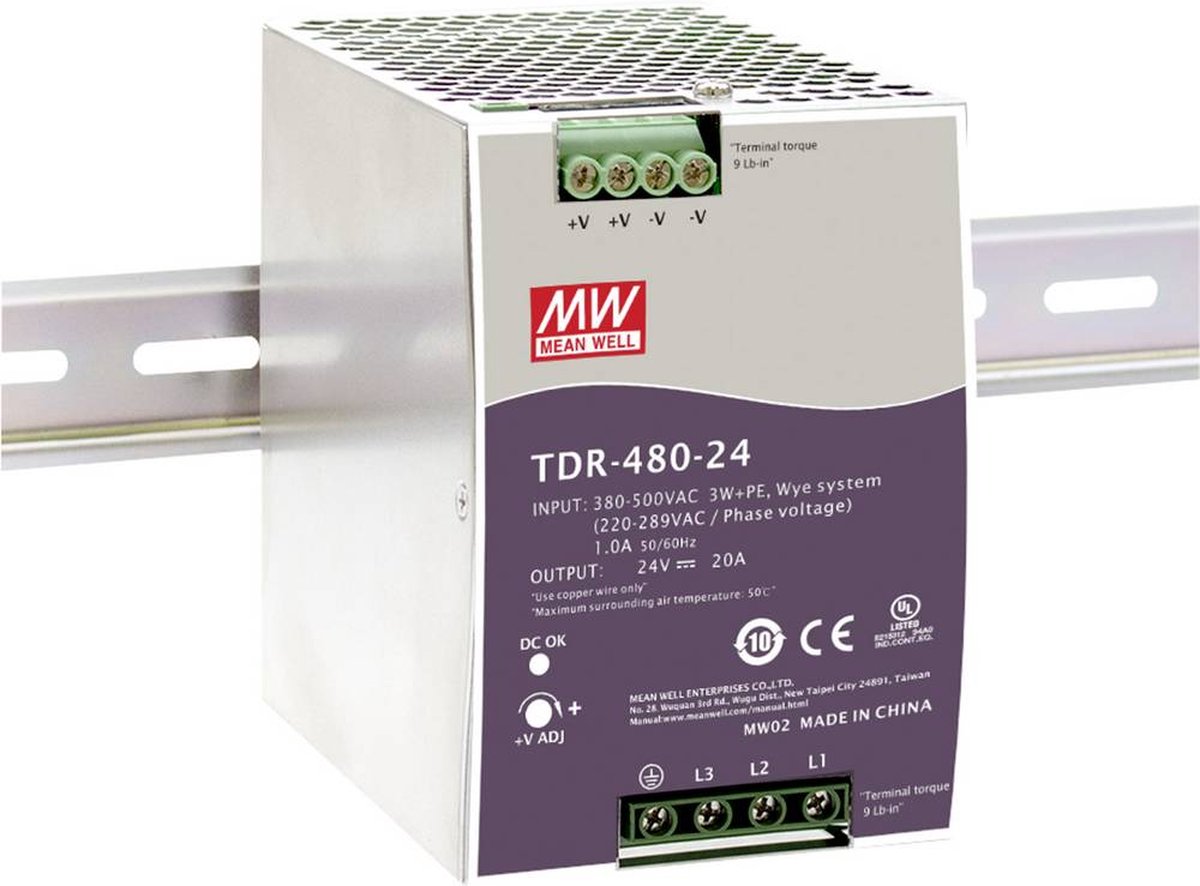 Mean Well TDR-480-24 DIN-rail netvoeding DC/DC 20 A 480 W Aantal uitgangen: 1 x Inhoud: 1 stuk(s)