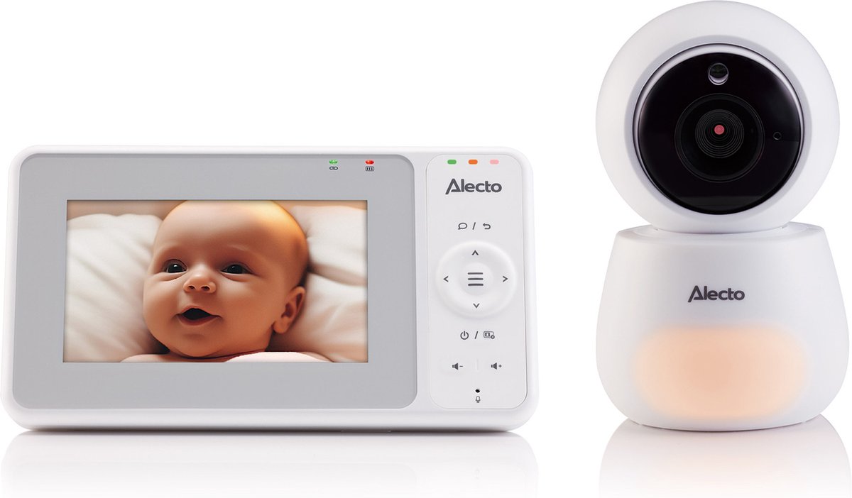 Alecto DVM2043 - Babyfoon met camera met groot 4,3" kleurenscherm en nachtlampje - Op afstand bestuurbaar - Wit