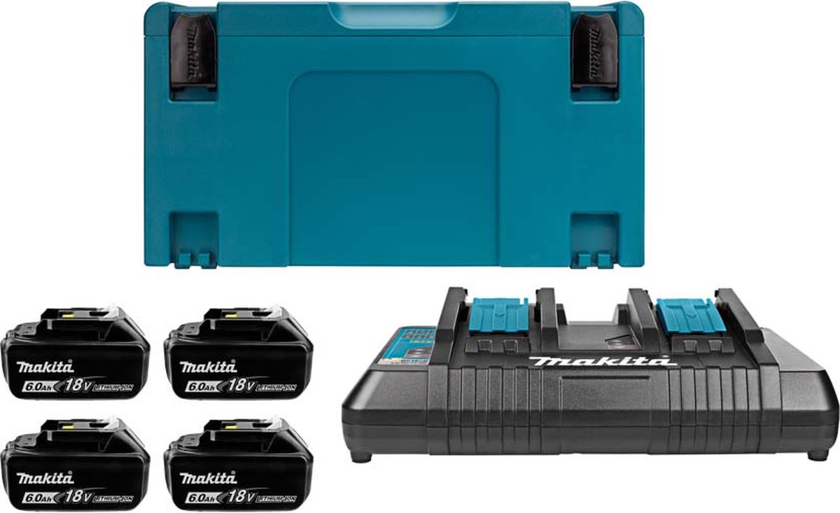 Makita Accessoires 18V Li-Ion accu starterset 198091-4 (4x BL1860B 6.0Ah) + duolader DC18RD in Mbox - 198091-4