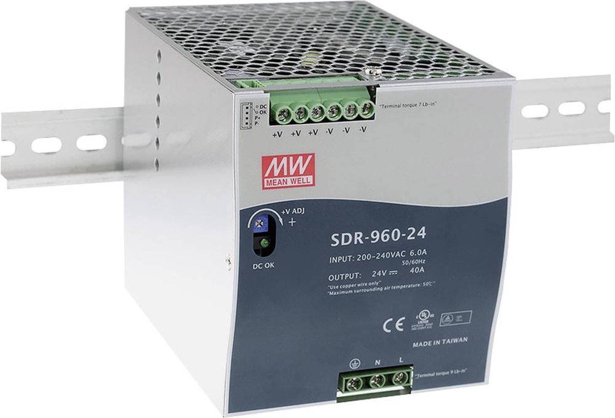 Mean Well SDR-960-24 DIN-rail netvoeding 24 V/DC 40 A 960 W Aantal uitgangen: 1 x Inhoud: 1 stuk(s)