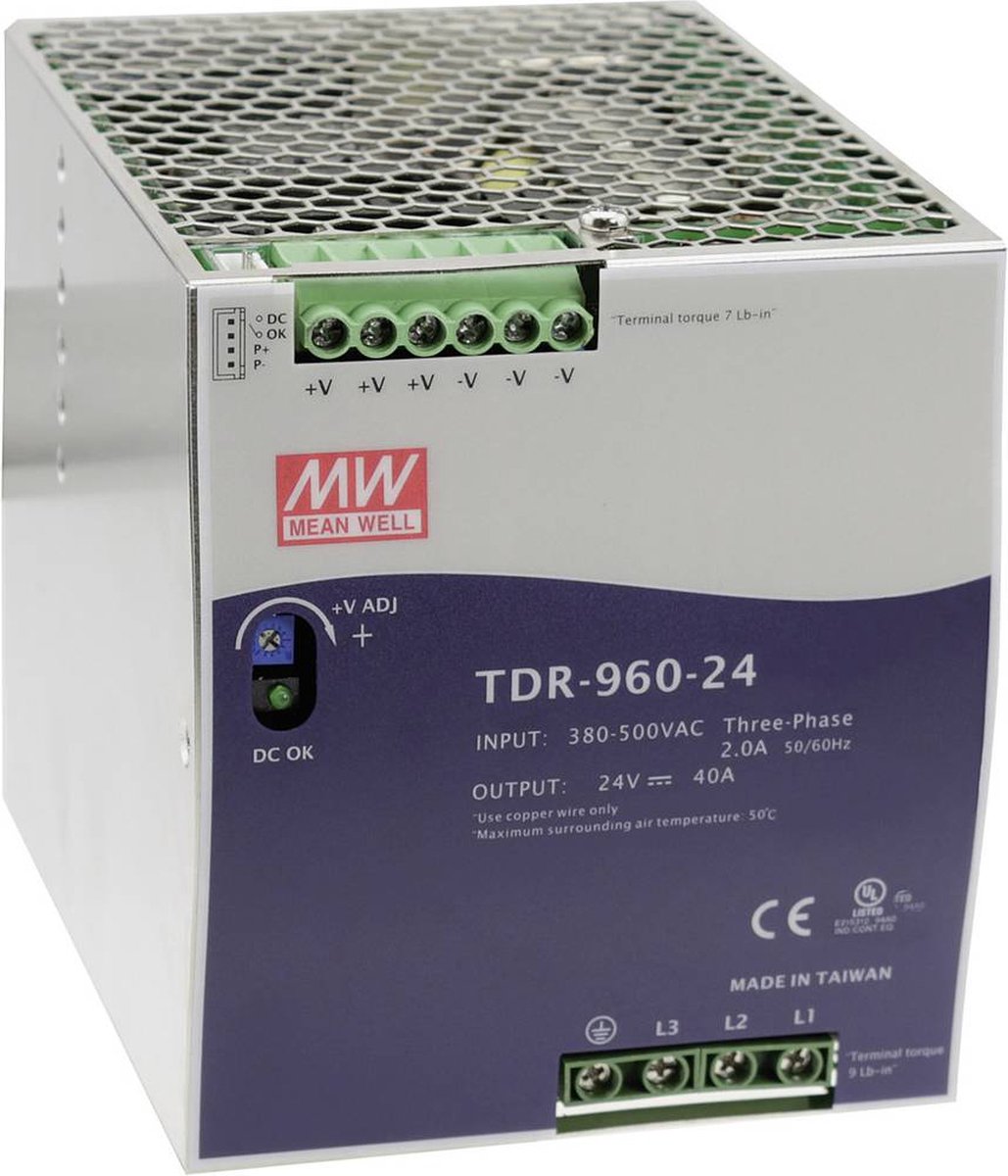Mean Well TDR-960-24 DIN-rail netvoeding 24 V/DC 40 A 960 W Aantal uitgangen: 1 x Inhoud: 1 stuk(s)
