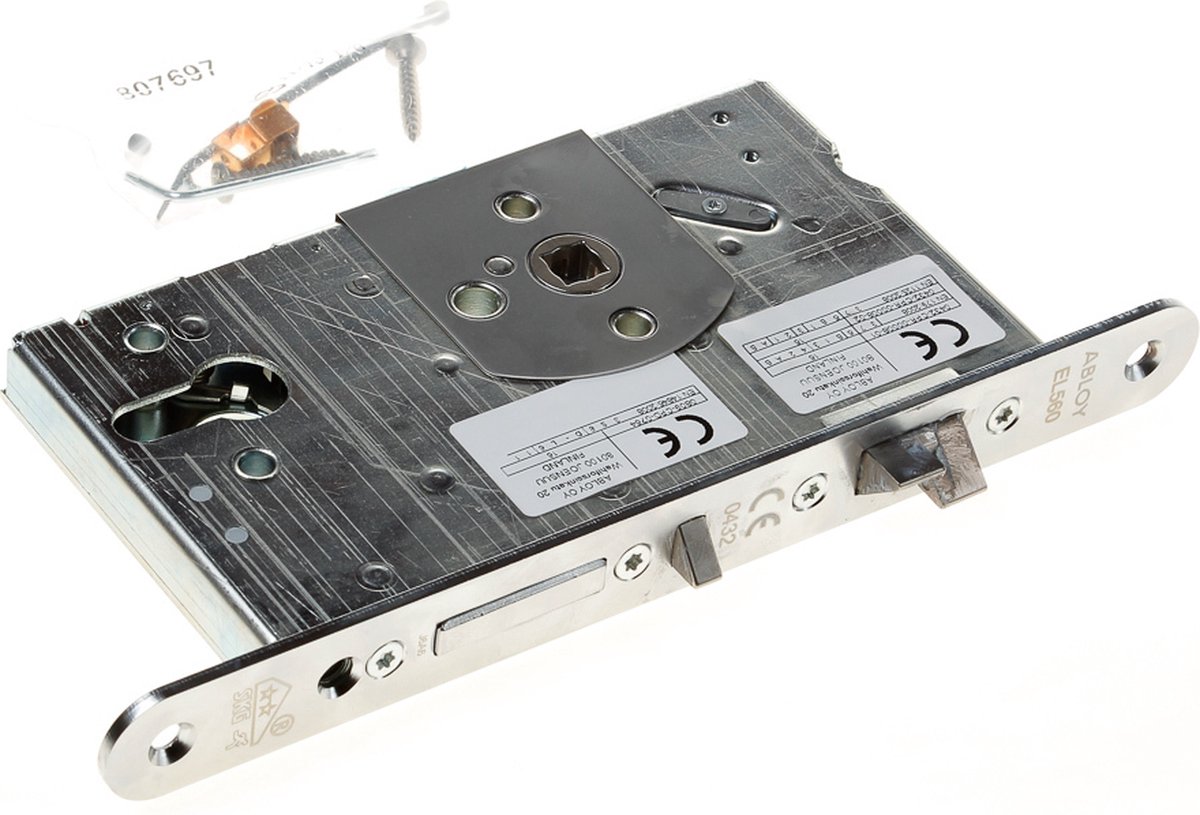 ABLOY EL560 Veiligheidspaniekdeurslot | enkelzijdig krukgestuurd | zelfvergrendelend | SKG** | DM65mm | PC72mm | voorplaat RVS 24x235mm afgerond |