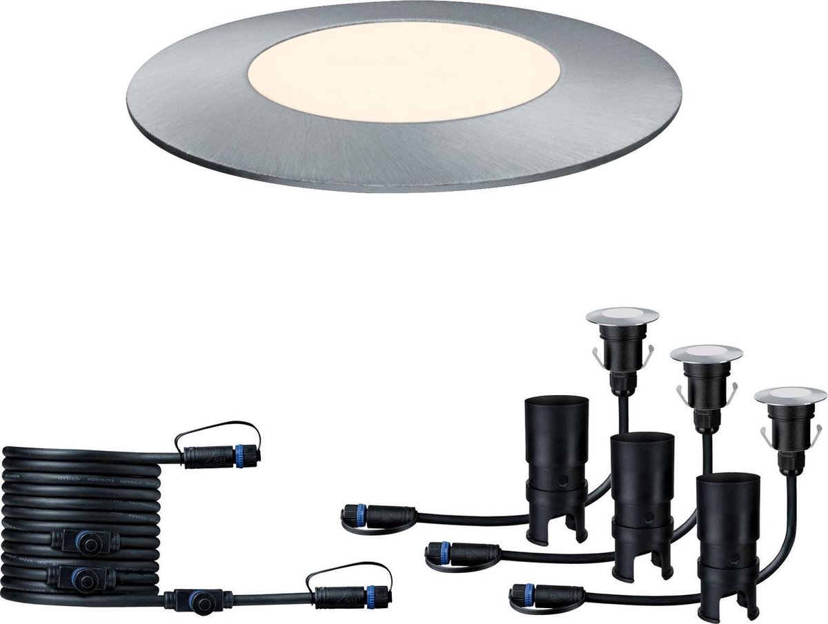 Paulmann 93949 Verlichtingssysteem Plug&Shine LED-buiteninbouwlampen (uitbreidingsset) Set van 3 stuks LED 7.5 W Warmwit Zilver