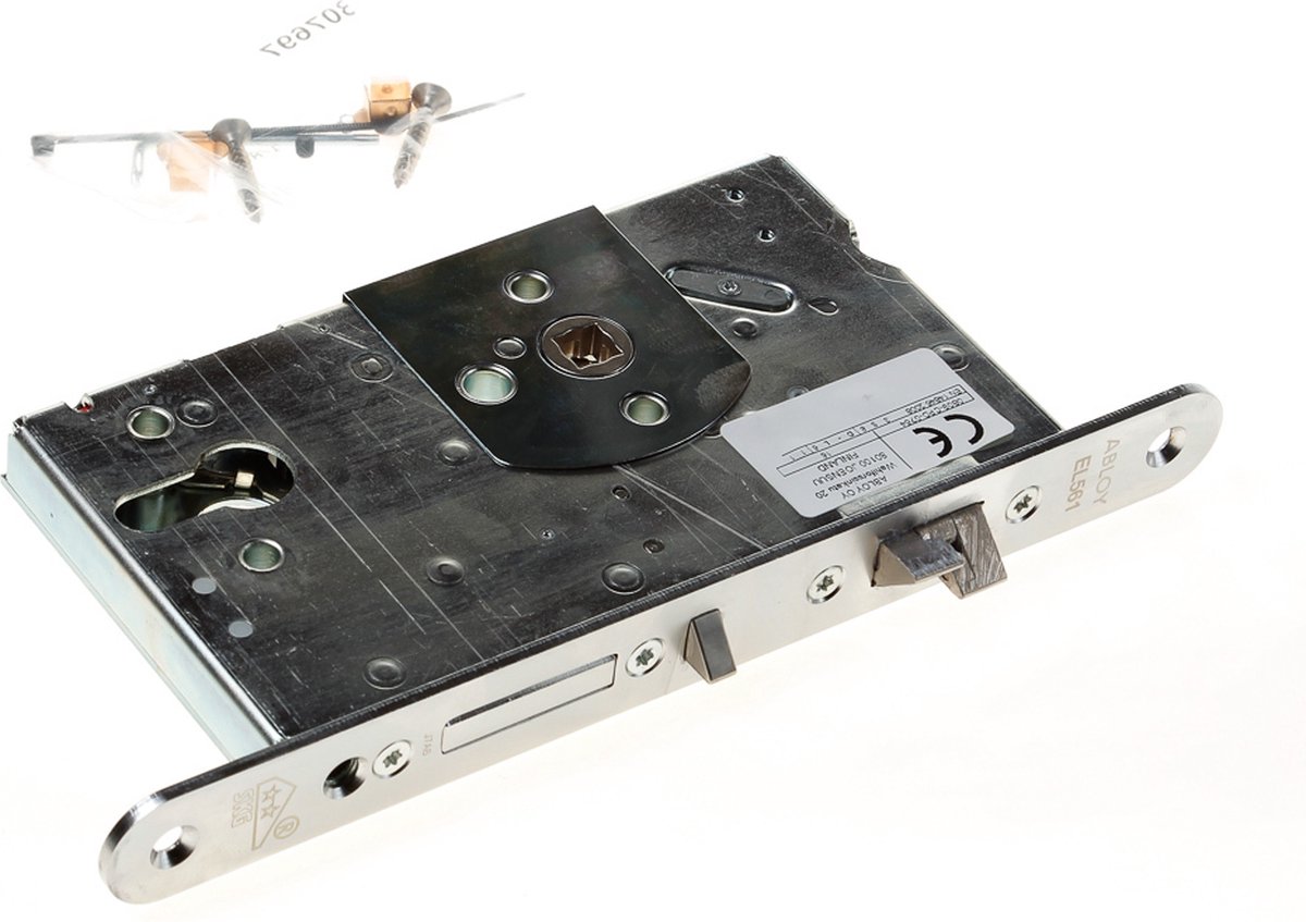 ABLOY EL561 Veiligheidsdeurslot | dubbelzijdig krukgestuurd | zelfvergrendelend | SKG** | DM65mm | PC72mm | voorplaat RVS 24x235mm afgerond | DR