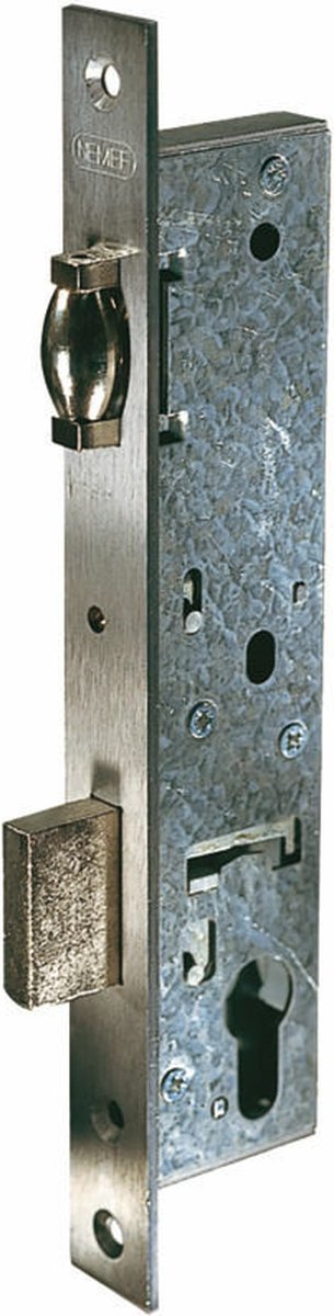 Nemef 9680 Rolschootdeurslot | DM30mm | voorplaat RVS 24x245mm rechthoekig | zamac vernikkelde rol- en nachtschoot | DR 1+2+3+4 - 9968207000