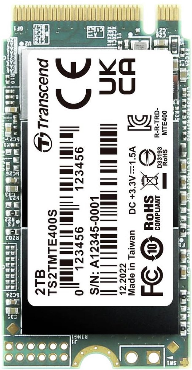 Transcend MTS400S 2 TB PCIe M.2 SSD harde schijf PCIe NVMe 3.0 x4 Retail TS2TMTE400S