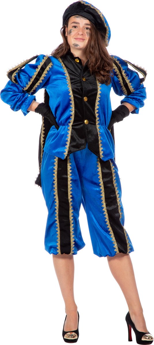 Pietenpak roetveeg Piet Luxe - blauw - pieten verkleed kostuum 3-delig - volwassenen 54 (L/XL) -