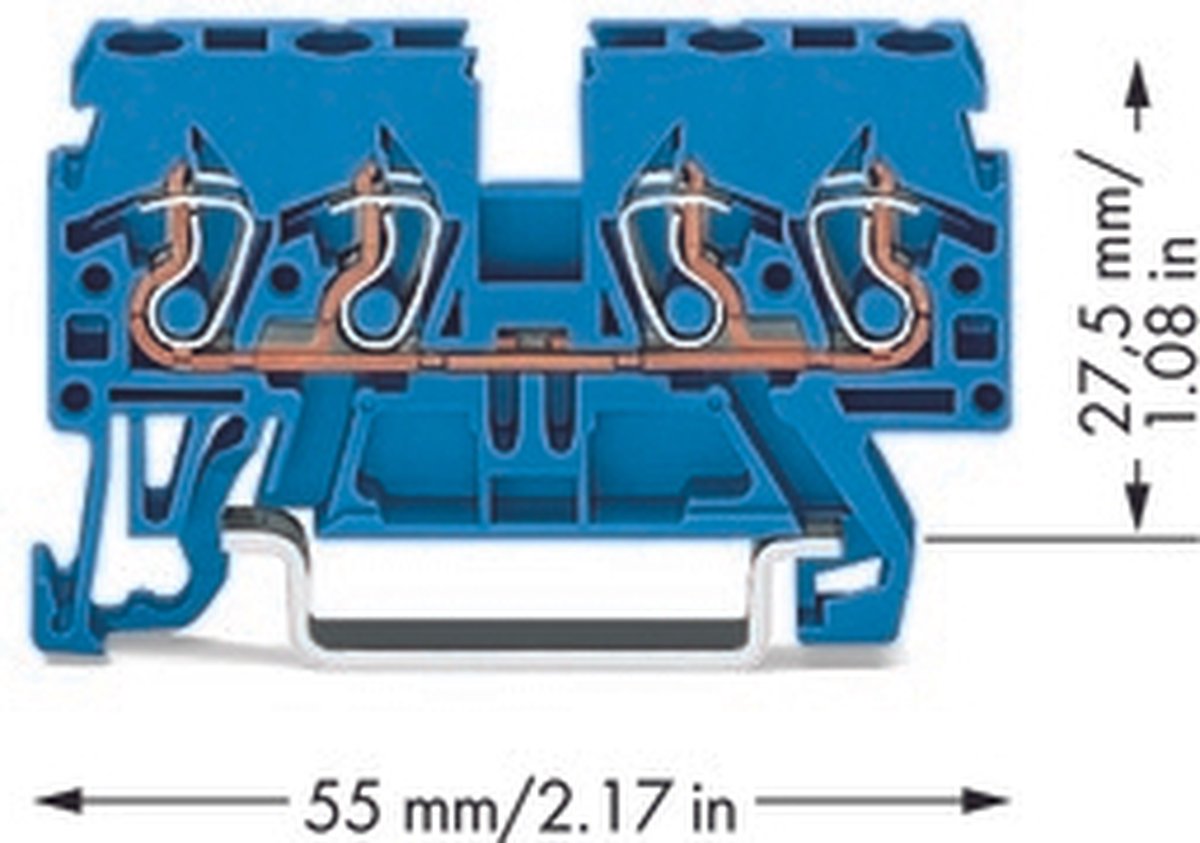 WAGO 870-834 Doorgangsklem 5 mm Spanveer Toewijzing: N Blauw 100 stuk(s)