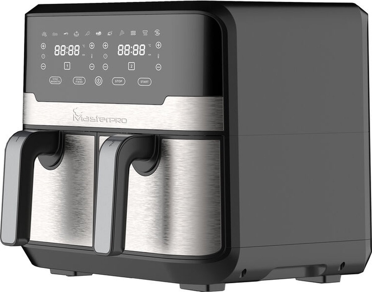 MasterPRO Airfryer 2400 W Anti-aanbaklaag, CoolTouch-behuizing, Timerfunctie, Oververhittingsbeveiliging, Met display Zwart/RVS