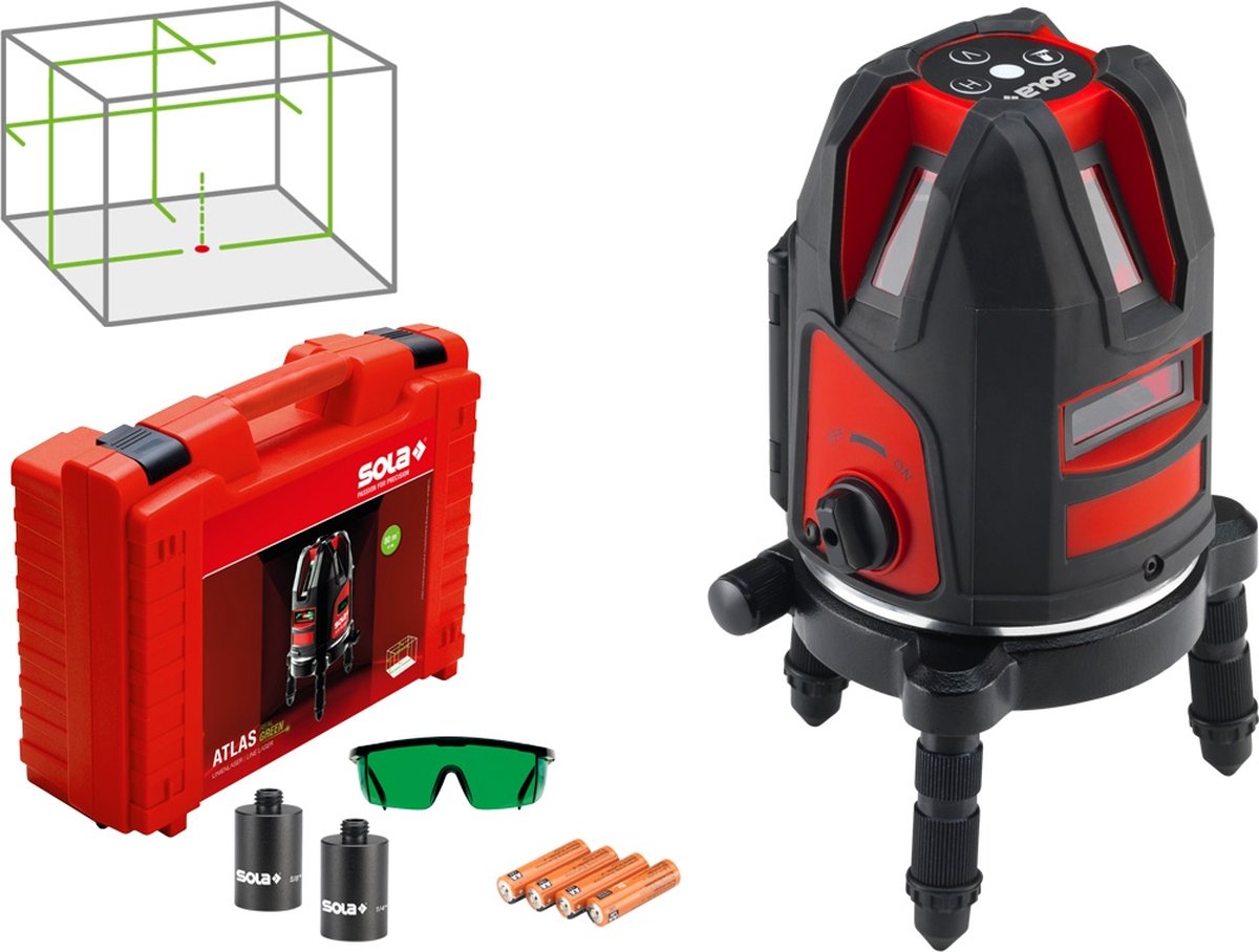 Sola Atlas Green Zelfnivellerende Multi-lijn Laser In Koffer - Groen - 25m
