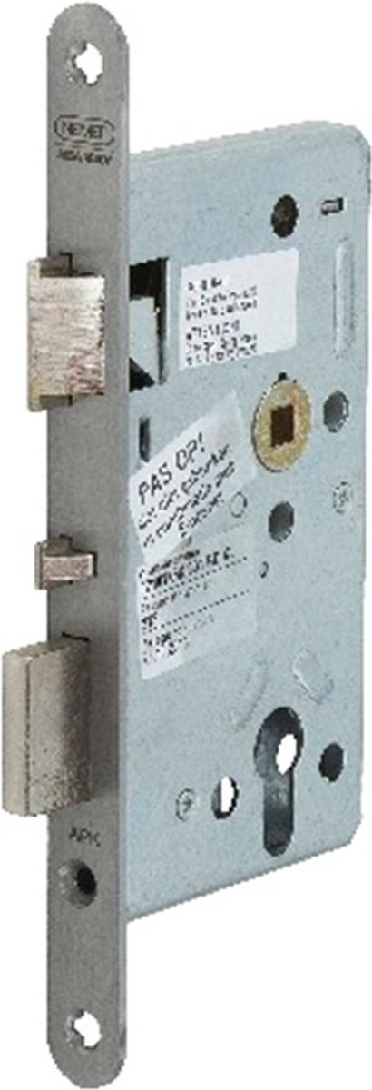 Nemef 699 Paniekdeurslot | zelfvergrendelend | DM60mm | PC72mm | krukgat 8mm | voorplaat RVS 24x235mm afgerond | zamac vernikkelde dag- en nachtschoot