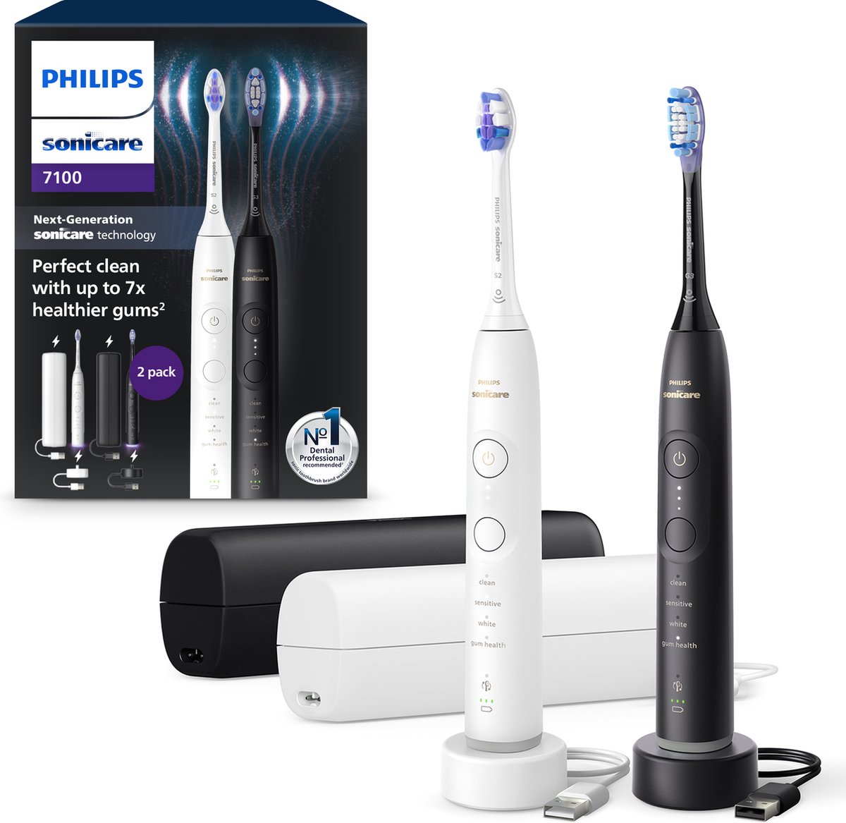 Philips Sonicare 7100 Series Duopack Hx7429/02 Elektrische Tandenborstel Wit En Zwart