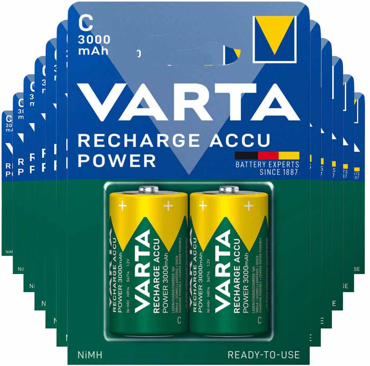 12x Varta Recharge Accu Power Oplaadbare Batterijen C 3000mAh 2 stuks