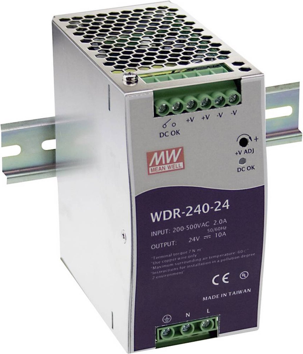 Mean Well WDR-240-24 DIN-rail netvoeding 24 V/DC 10 A 240 W Aantal uitgangen: 1 x Inhoud: 1 stuk(s)