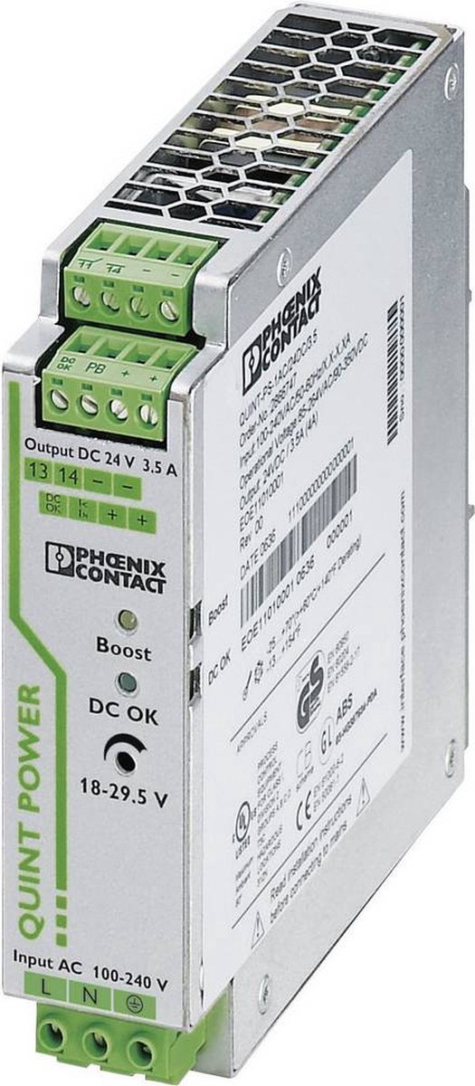 Phoenix Contact QUINT-PS/1AC/24DC/3,5 DIN-rail netvoeding 24 V/DC 3.5 A 84 W Aantal uitgangen: 1 x Inhoud: 1 stuk(s)
