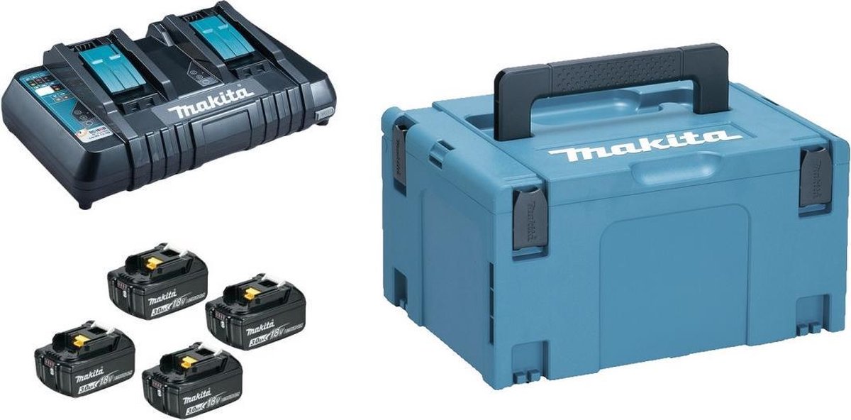 Makita Accessoires Power-Source-Kit 199480-6 - 2x Accu BL1860B 18V 6,0Ah met accu indicator + Oplader DC18RC - 199480-6