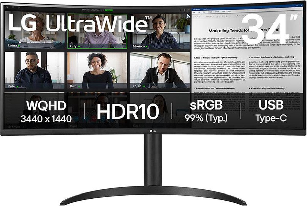 LG Ultrawide 34wr55qk-b - 34 Inch 3440 X 1440 (uwqhd) Va-paneel In Hoogte Verstelbaar