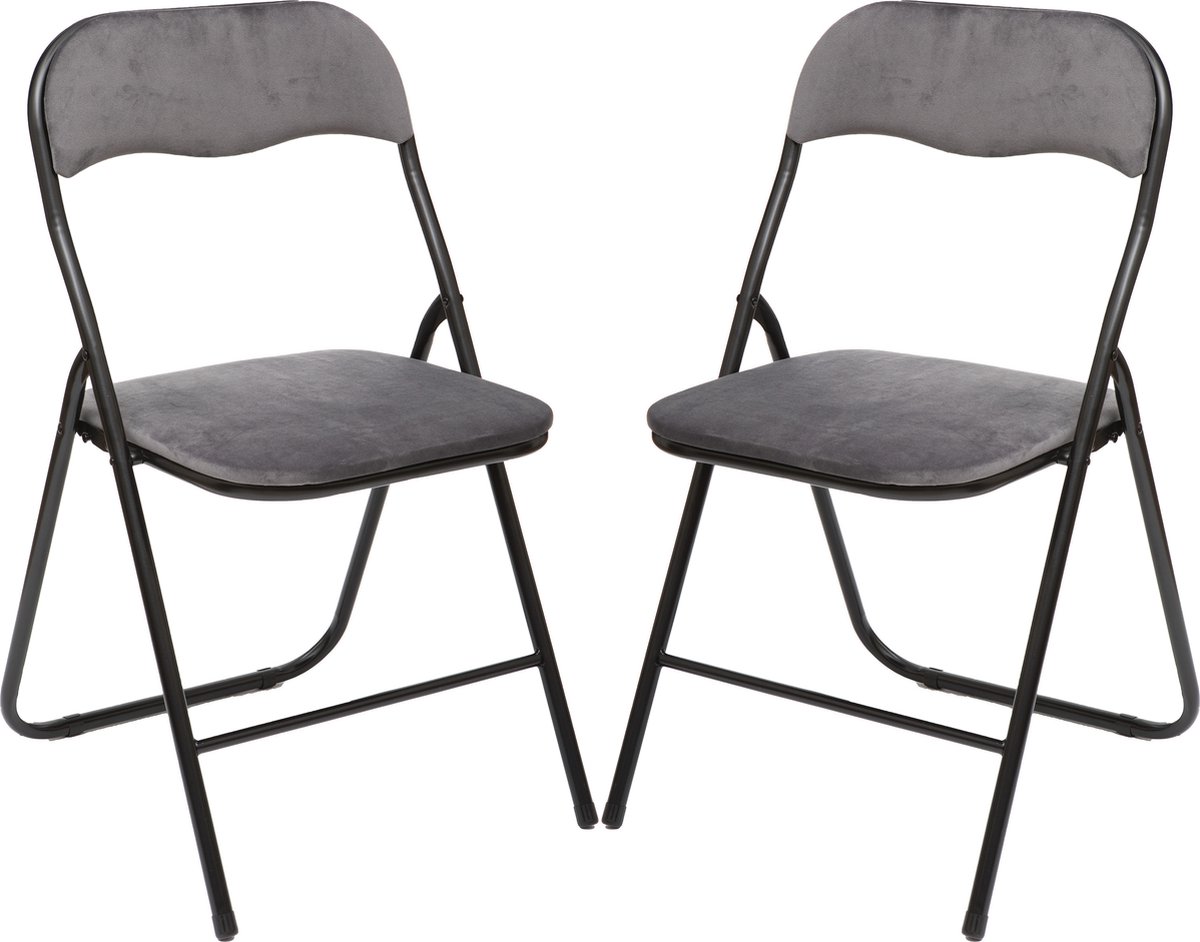 Klapstoel met fluweel zitting - 6x stuks - grijs - 44 x 48 x 79 cm - metaal -