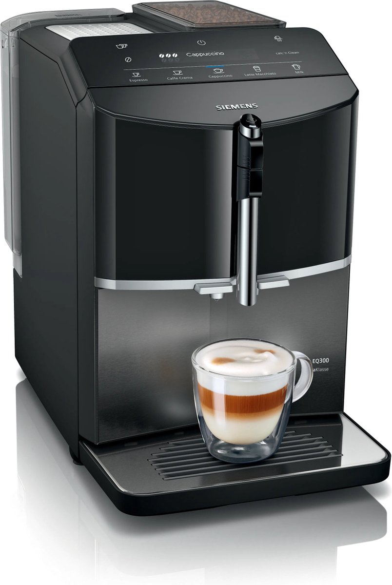 Siemens TF305EF9 EQ300 extraKlasse Espresso volautomaat, Donker inox, Piano-zwart
