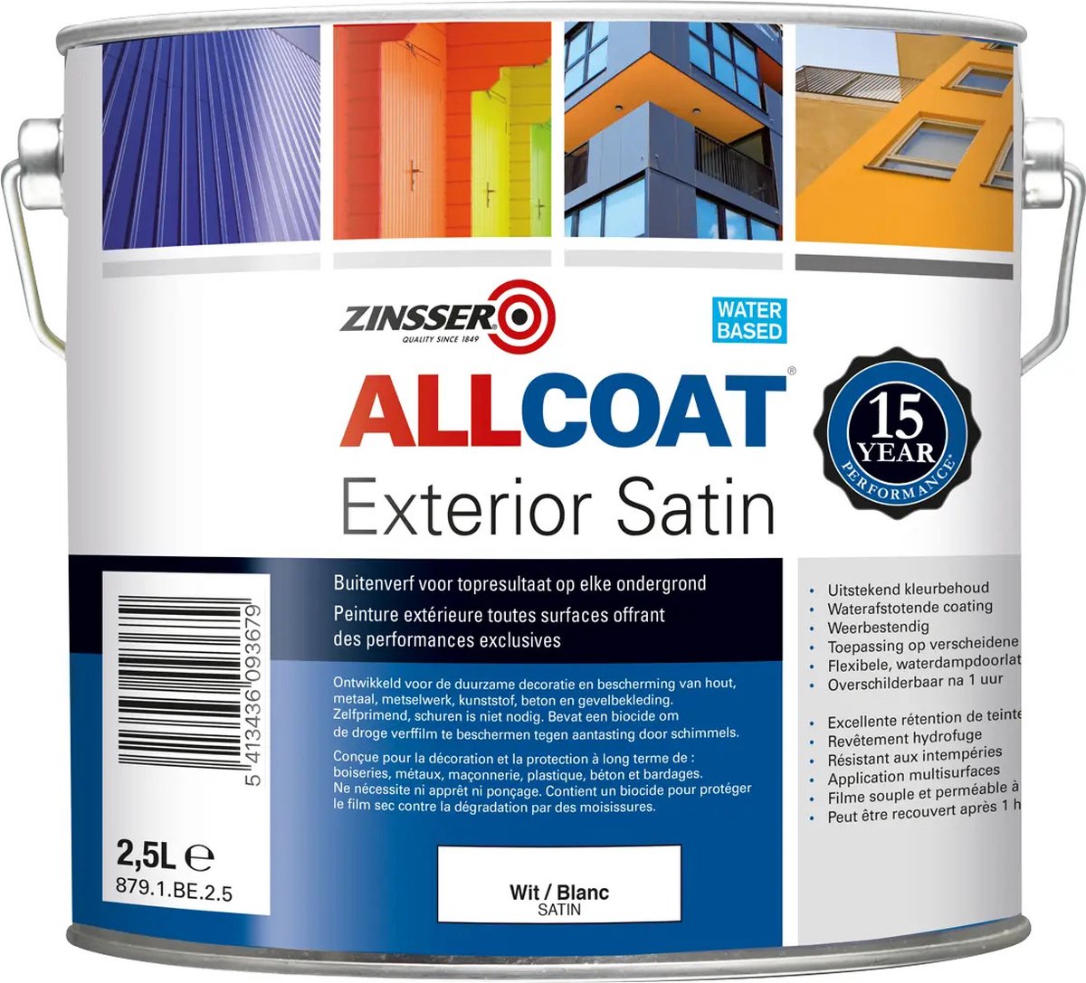 Zinsser Allcoat Exterior Satin - Op Kleur Gemengd - 10L