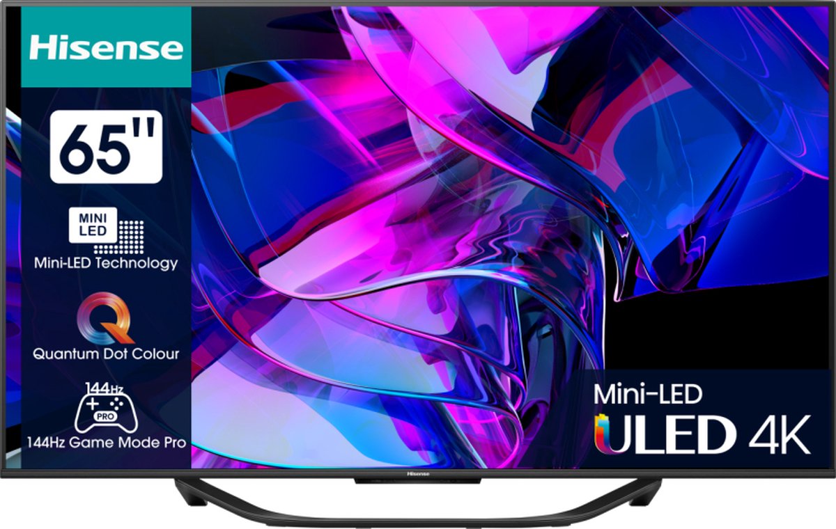 Hisense 65U7KQ LED-TV 165.1 cm 65 inch Energielabel F (A - G) CI+*, DVB-C, DVB-S, DVB-S2, DVB-T, DVB-T2, Smart TV, UHD, WiFi Zwart