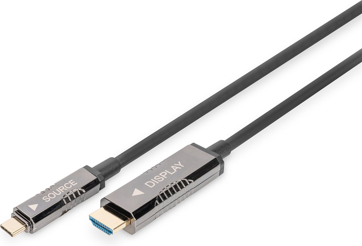 Digitus AK-330150-100-S HDMI-kabel HDMI / USB-C Aansluitkabel HDMI-A-stekker, USB-C stekker 10 m Zwart 4K UHD, Aluminium-stekker, Flexibel, Afscherming