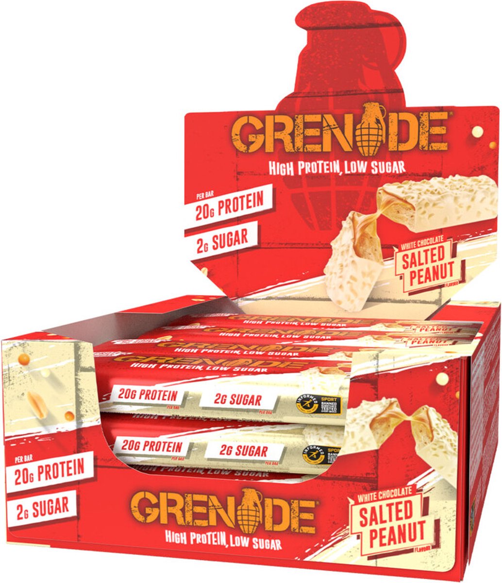 6x Grenade Protein Bars White Chocolate Salted Peanut 12 x 60 gr