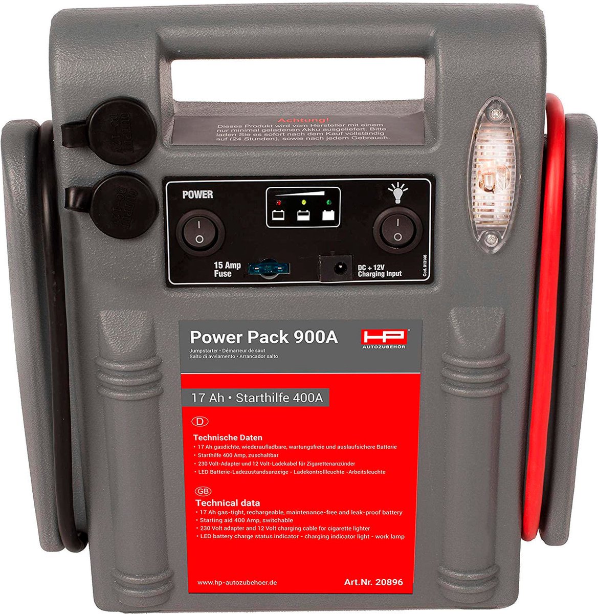 HP Autozubehör Snelstartsysteem 20896 Starthulpstroom: 400 A Werklamp, Laadtoestandweergave