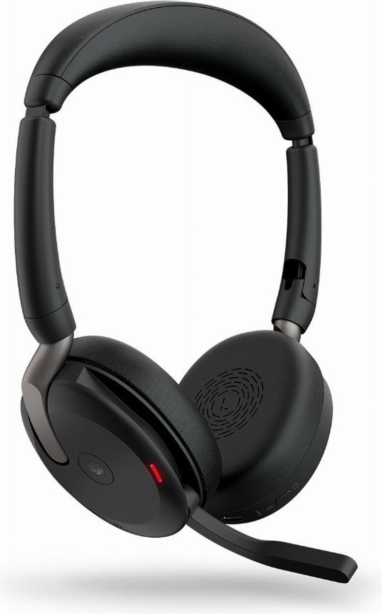 Jabra Evolve2 65 Flex Link380a MS + Ladepad On Ear headset Computer Bluetooth Stereo Zwart Noise Cancelling Headset, Microfoon uitschakelbaar (mute),