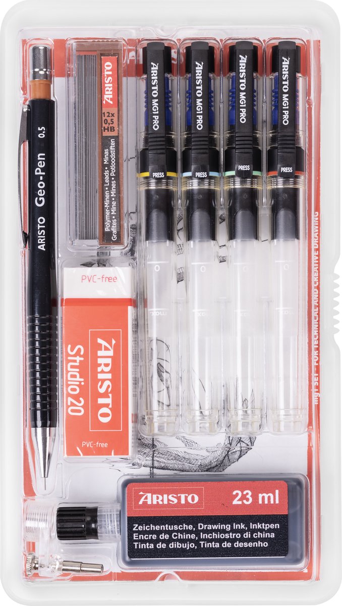 Aristo AR-64160 Tekenpen Set MG1 PRO 0.1/0.2/0.3/0.5 mm 9-delig