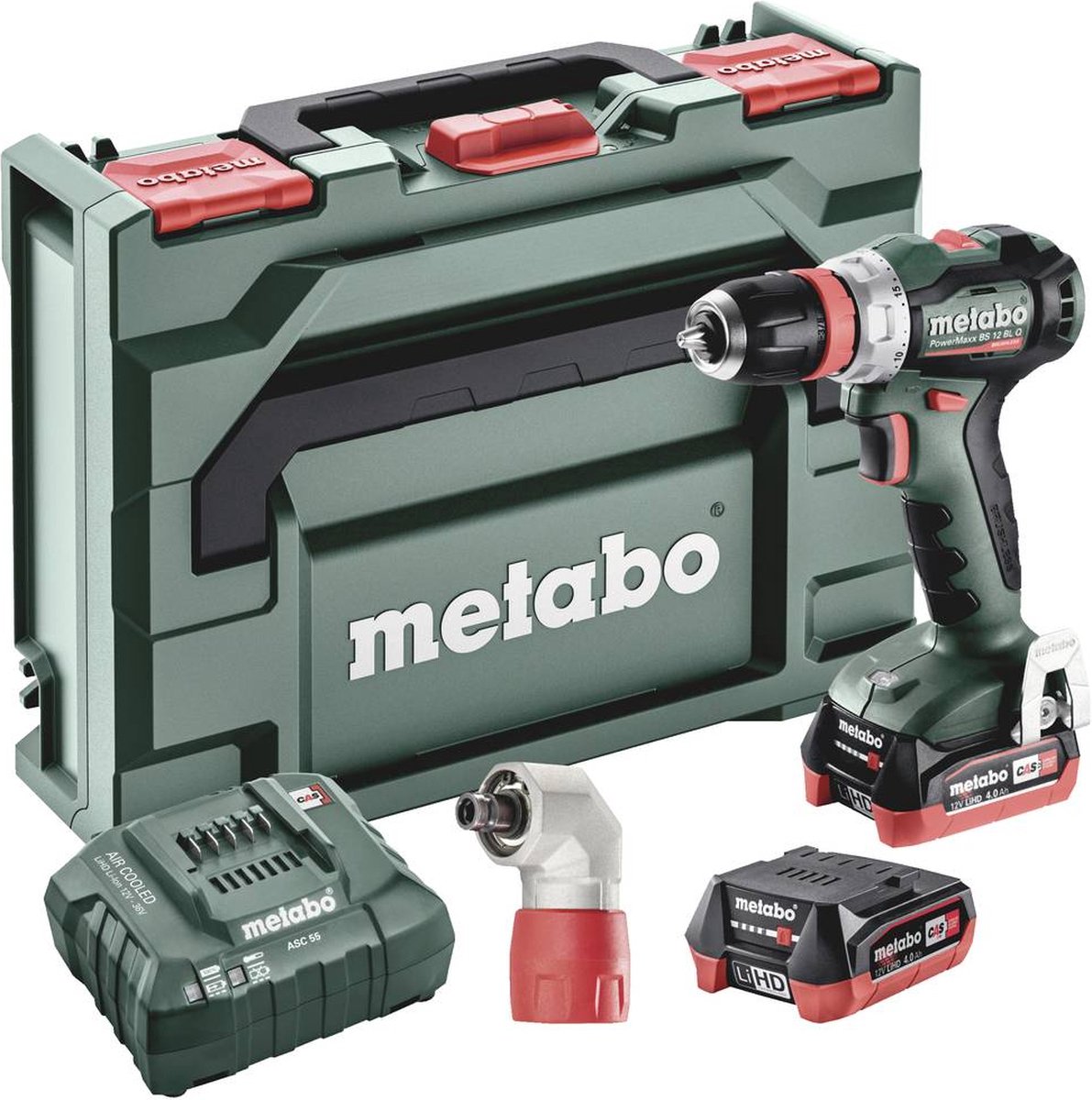 Metabo PowerMaxx BS 12 BL Q + Quick hoekadapter Accu Boorschroefmachine 12V | 2 x 4.0 Ah, ASC 55 | metaBOX 118 - 601045920