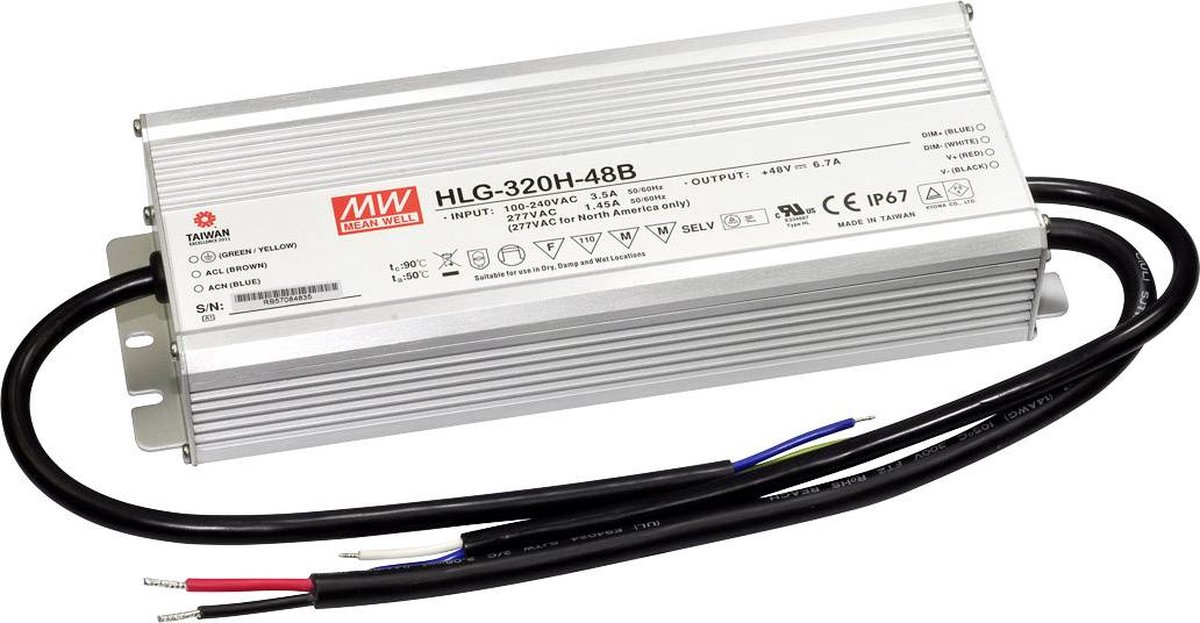 Mean Well HLG-320H-48B LED-driver, LED-transformator Constante spanning, Constante stroomsterkte 321 W 6.7 A 24 - 48 V/DC Dimbaar, PFC-schakeling,