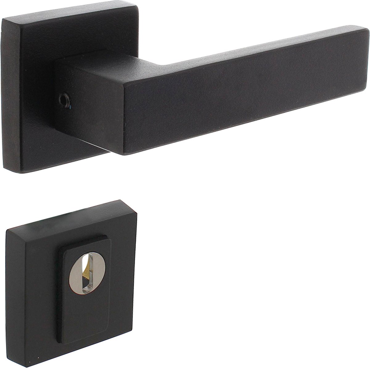 Intersteel Achterdeurbeslag set SKG3 Deurkruk Amsterdam op massieve rozet 53x53x10 mm met kerntrekbeveiliging rvs zwart