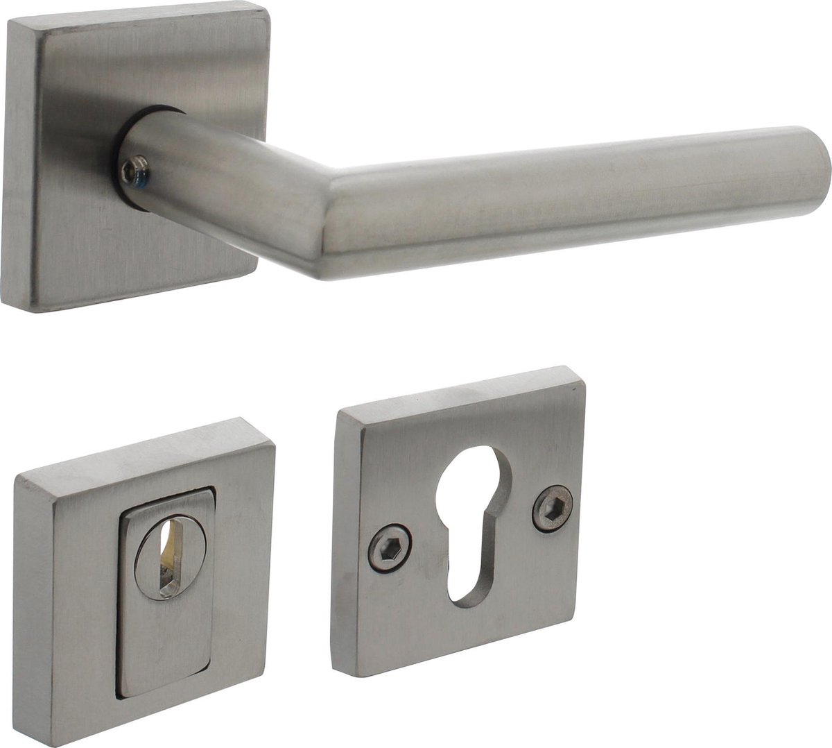Intersteel Achterdeurbeslag set SKG3 Deurkruk Jura op massieve rozet 53x53x10 mm met kerntrekbeveiliging rvs geborsteld
