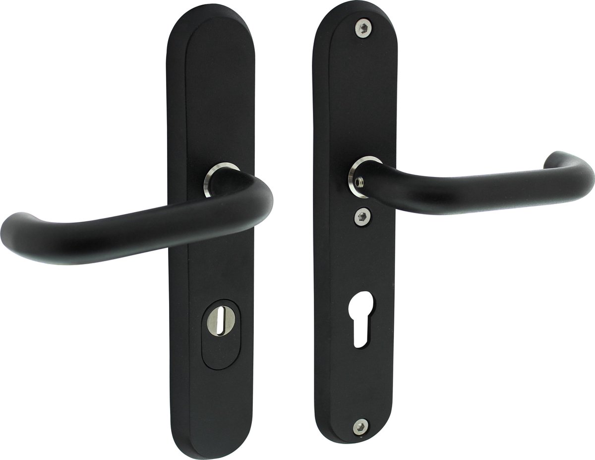 Intersteel Veiligheidsbeslag ovaal met kerntrekbeveiliging profielcilindergat mat zwart achterdeurbeslag