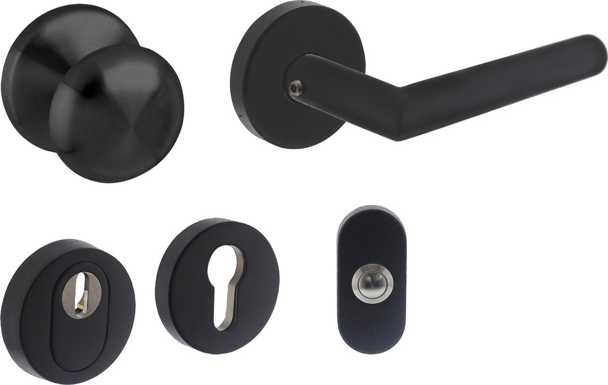 Intersteel Basis voordeurset veiligheidsbeslag SKG3 Jura rond met kerntrekbeveiliging rvs zwart
