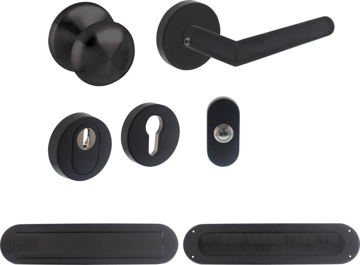Intersteel Voordeurbeslag Set SKG3 Jura rond met kerntrekbeveiliging rvs zwart