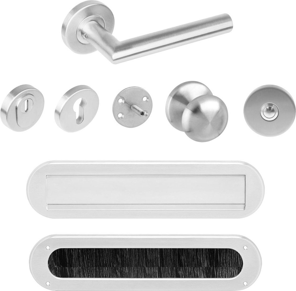 Intersteel Voordeurset veiligheidsbeslag SKG*** rond rozet rvs geborsteld met kerntrekbeveiliging