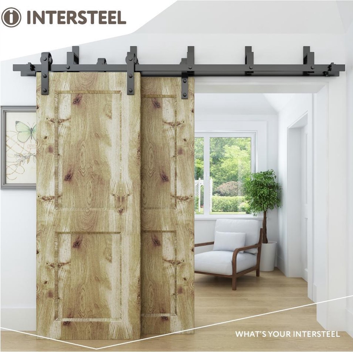 Intersteel Set van 5 wandsteunen voor dubbele schuifdeuren mat zwart
