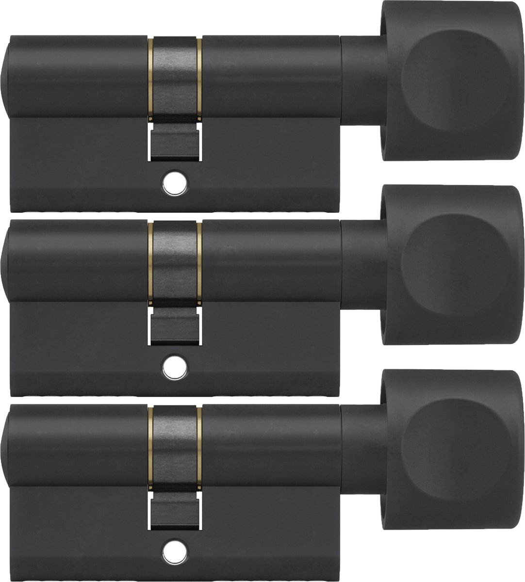 DOM Zwarte knopcilinder Plura 30/30mm - SKG 3 sterren - 4 gelijksluitende knopcilinders