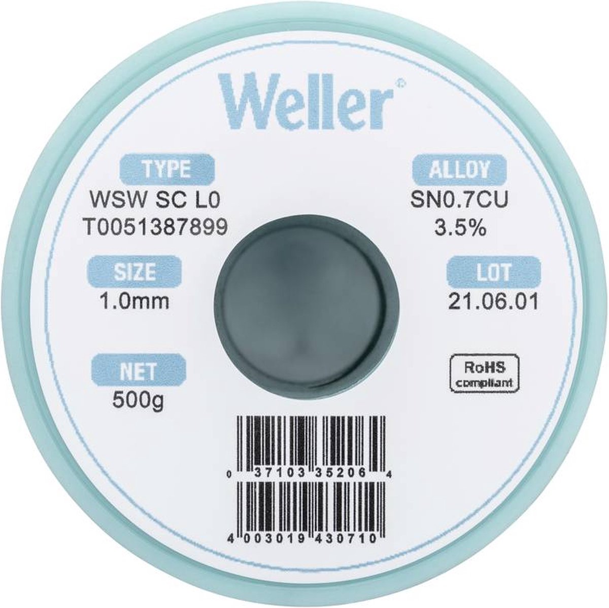 Weller WSW SC L0 Soldeertin, loodvrij Spoel Sn0,7Cu 500 g 1 mm