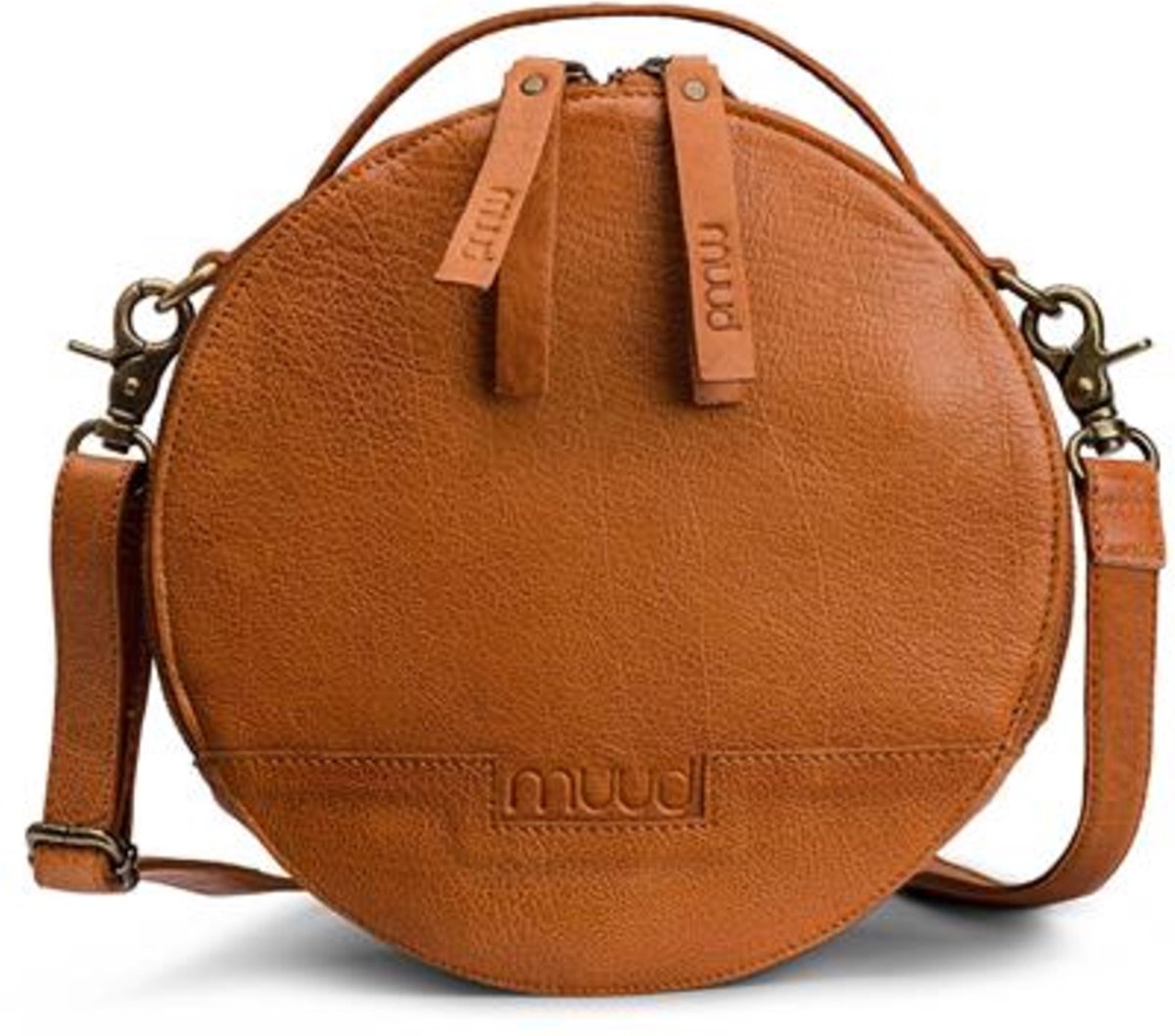 MUUD Bella Whisky - Handgemaakt leren ronde schoudertas Ø23x9cm