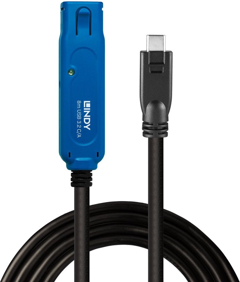 LINDY USB-kabel USB 3.2 Gen1 USB-A bus, USB-C stekker 8.00 m Zwart/blauw 43381