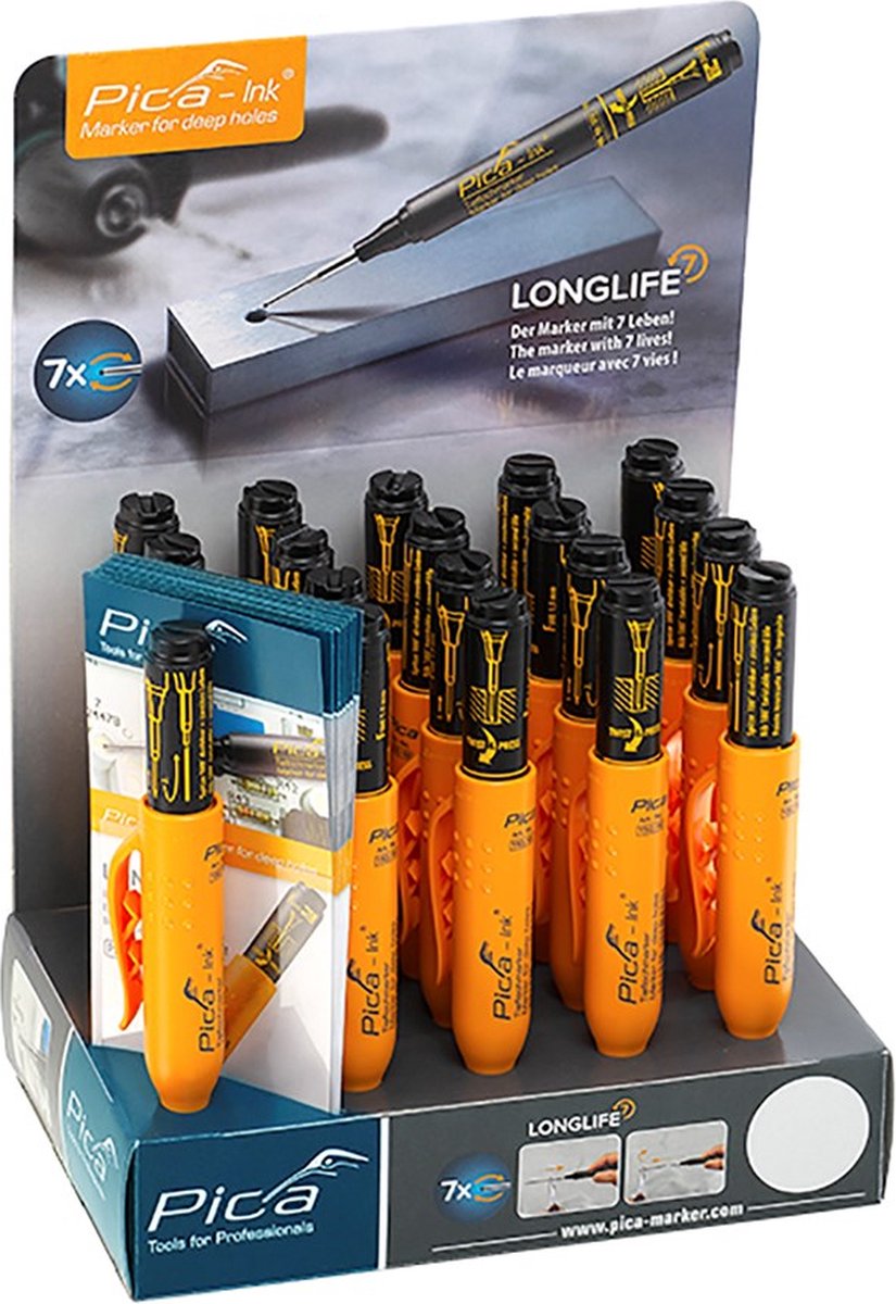 Pica 150/20 Markeerstift diepe gaten | Zwart | Display - PI15020S