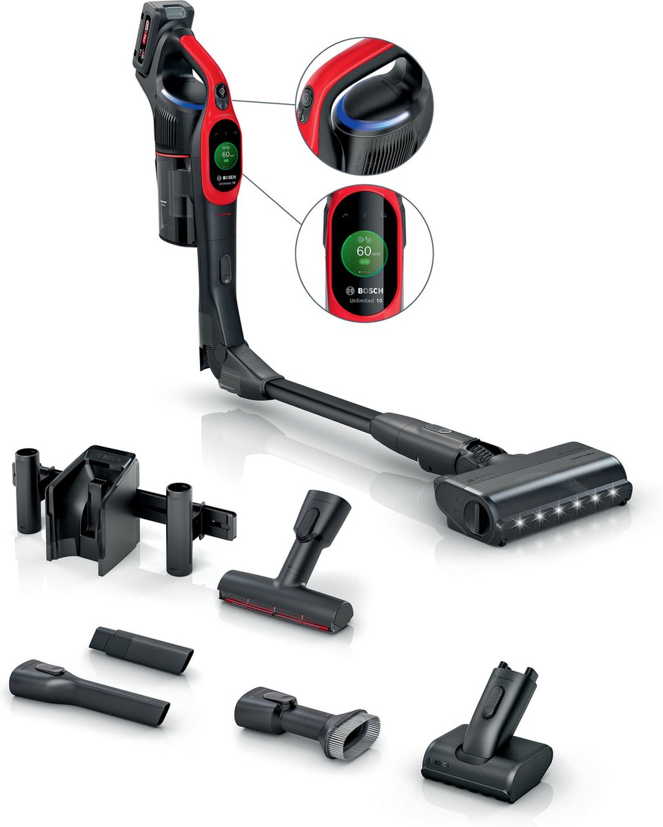 BOSCH BCS1041PET Unlimited 10 ProAnimal Draadloze Steelstofzuiger - Rood
